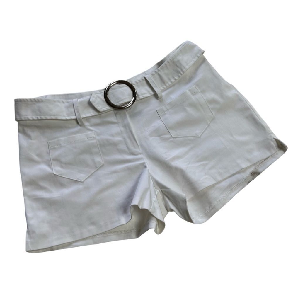 Vintage NWT 1970s Deadstock White Built in Buckle Hot Pants Shorts